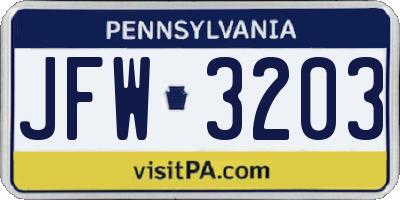PA license plate JFW3203