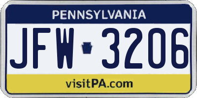 PA license plate JFW3206