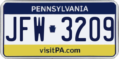 PA license plate JFW3209
