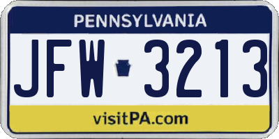 PA license plate JFW3213