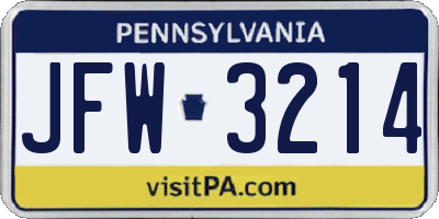 PA license plate JFW3214
