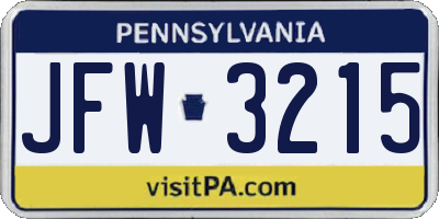 PA license plate JFW3215
