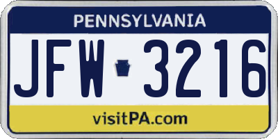 PA license plate JFW3216