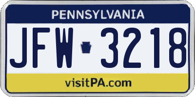 PA license plate JFW3218