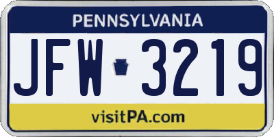 PA license plate JFW3219