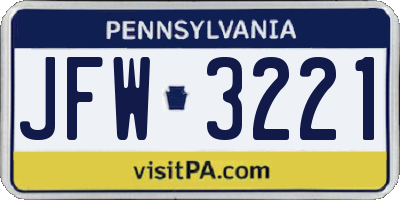 PA license plate JFW3221