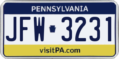 PA license plate JFW3231