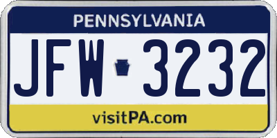 PA license plate JFW3232