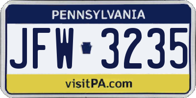 PA license plate JFW3235