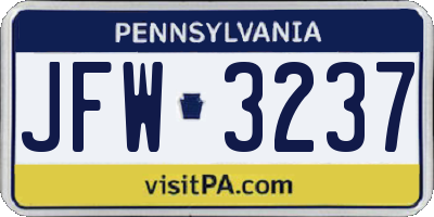 PA license plate JFW3237