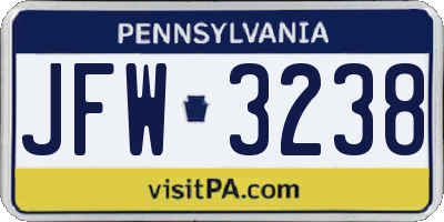 PA license plate JFW3238