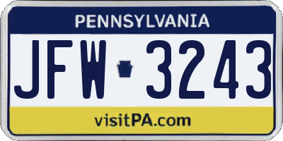 PA license plate JFW3243