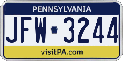 PA license plate JFW3244