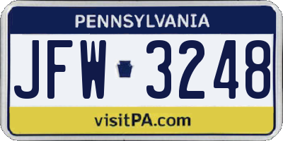 PA license plate JFW3248