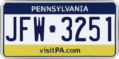 PA license plate JFW3251