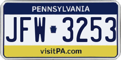 PA license plate JFW3253