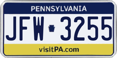 PA license plate JFW3255