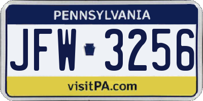 PA license plate JFW3256