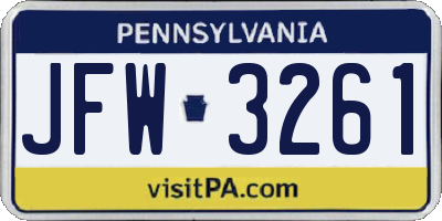 PA license plate JFW3261