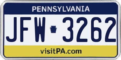 PA license plate JFW3262