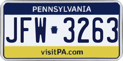 PA license plate JFW3263