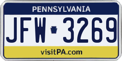 PA license plate JFW3269