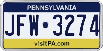 PA license plate JFW3274