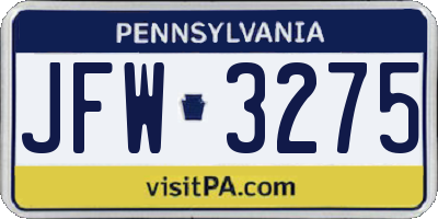 PA license plate JFW3275