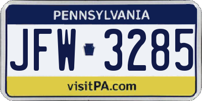 PA license plate JFW3285