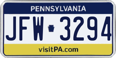 PA license plate JFW3294