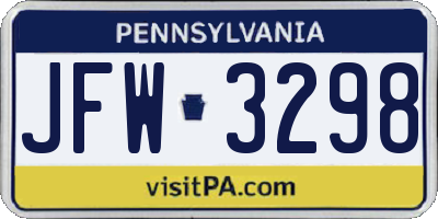 PA license plate JFW3298