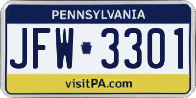 PA license plate JFW3301