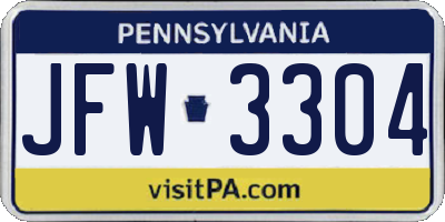 PA license plate JFW3304