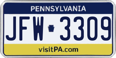 PA license plate JFW3309
