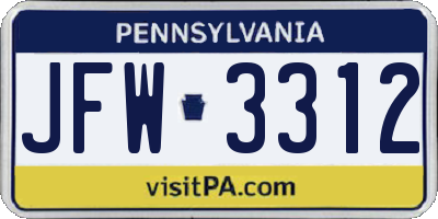 PA license plate JFW3312