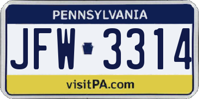 PA license plate JFW3314