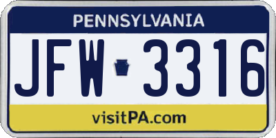 PA license plate JFW3316
