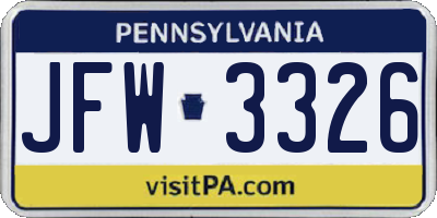 PA license plate JFW3326