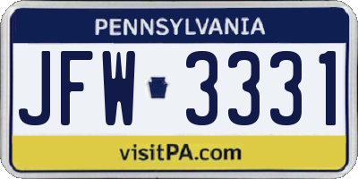 PA license plate JFW3331