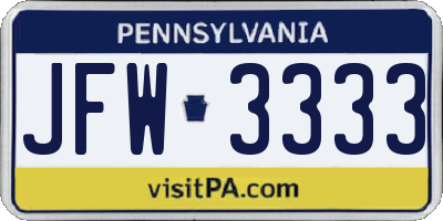PA license plate JFW3333