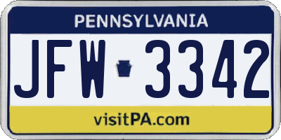 PA license plate JFW3342