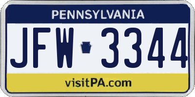 PA license plate JFW3344