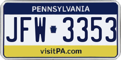 PA license plate JFW3353