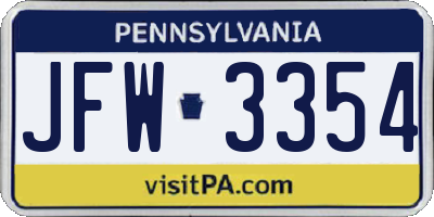 PA license plate JFW3354