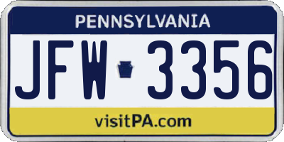 PA license plate JFW3356