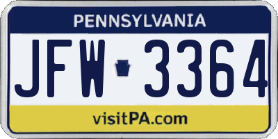 PA license plate JFW3364