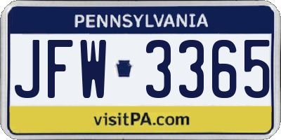 PA license plate JFW3365