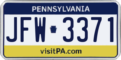 PA license plate JFW3371