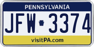 PA license plate JFW3374