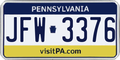 PA license plate JFW3376